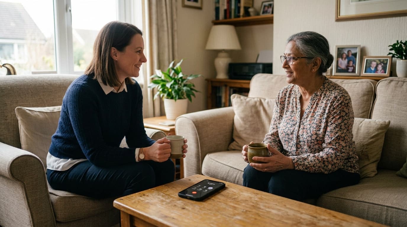 A visit to a customer's home while the AI receptionist takes the calls
